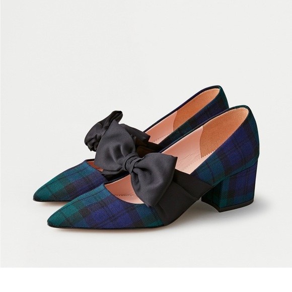 J. Crew Shoes - New J. Crew Laney Blackwatch Plaid Pumps with satin bow. Size 6,5.